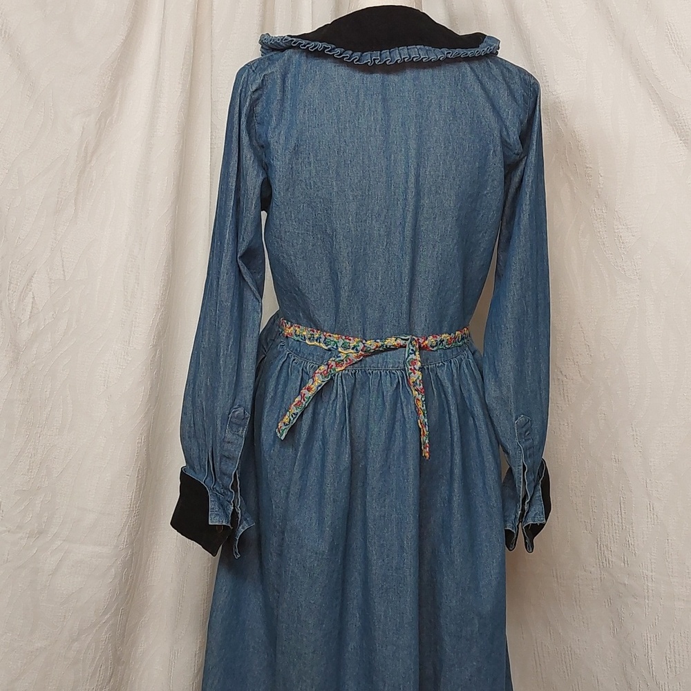Rare Vintage 90s FADS Prairie Cottagecore Embroidered Denim Prairie Dream Dress - Picture 4 of 14